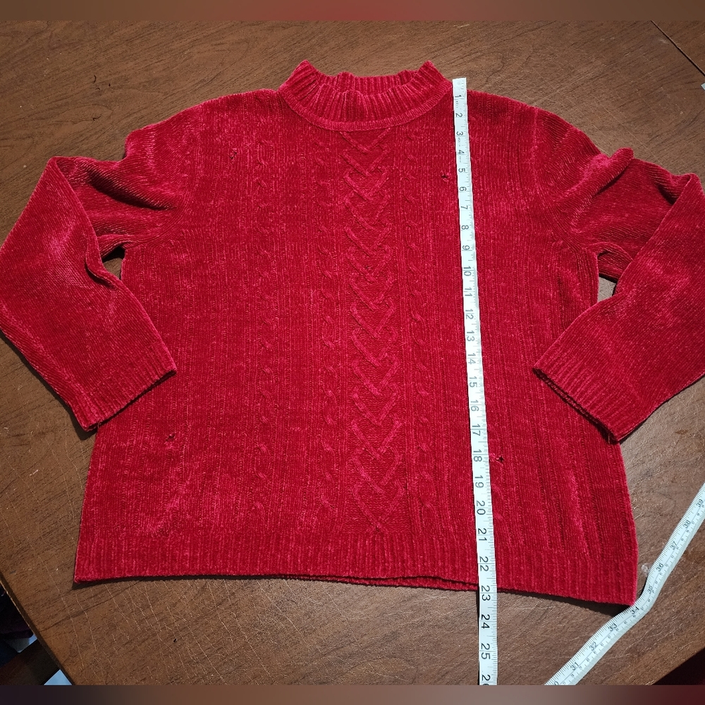 Alfred Dunner Vibrant Red Crew Neck Distressed Sweater - Picture 3 of 6